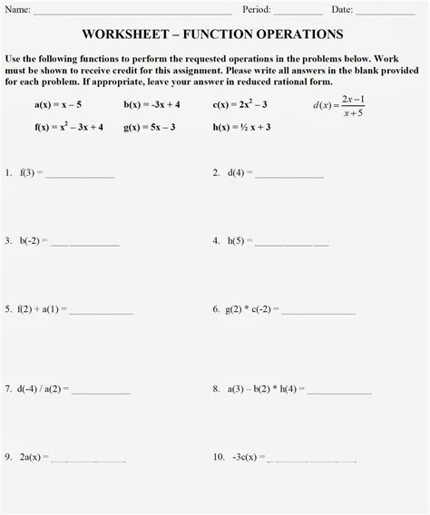 Function Operations Worksheet Answers PDF