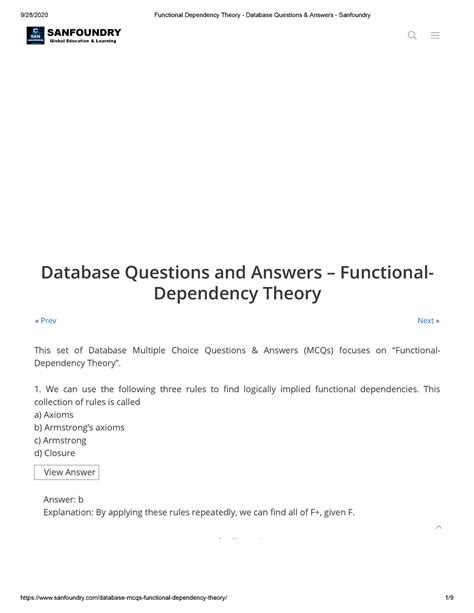 Functional Dependencies Questions With Solutions Epub