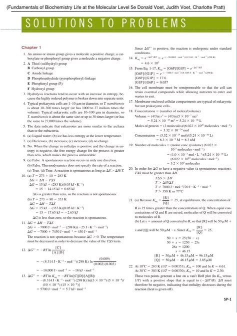 Fundamentals Of Biochemistry Voet Solutions PDF