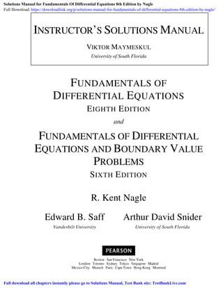 Fundamentals Of Differential Equations 6th Edition Solutions Manual Epub