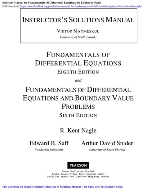 Fundamentals Of Differential Equations 8th Edition Nagle Solutions Epub