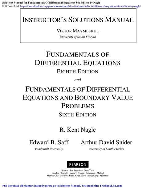 Fundamentals Of Differential Equations 8th Edition Solutions Manual Kindle Editon