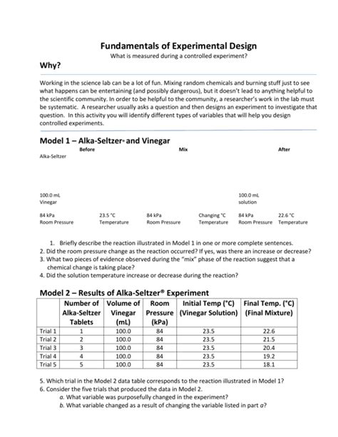 Fundamentals Of Experimental Design Answers Doc