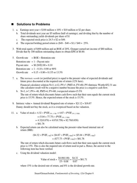 Fundamentals Of Investing Gitman 8 Problem Answer Doc