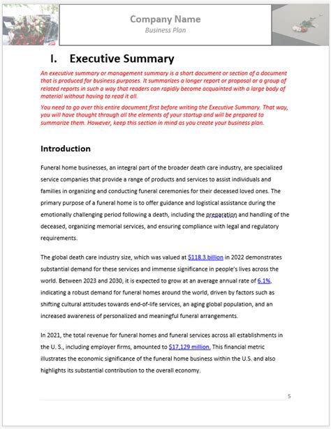 Funeral Home Business Plan Template