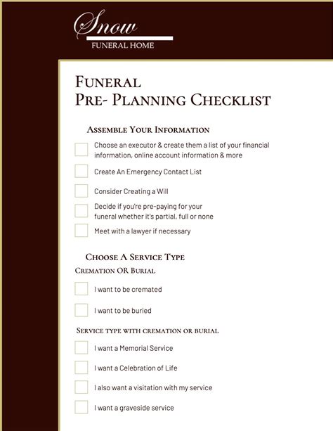 Funeral Planning Checklist Template