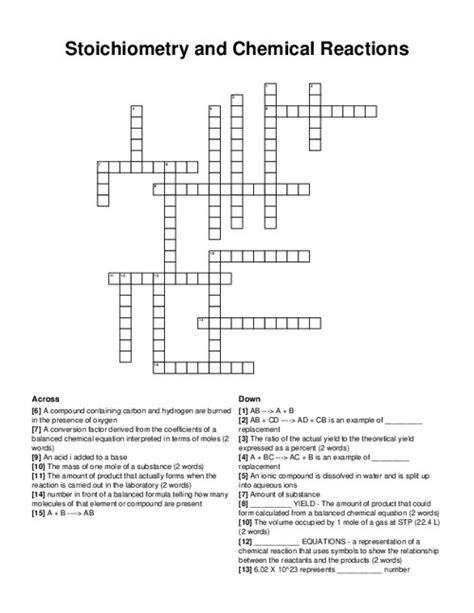 G Stoichiometry Crossword Answers Doc