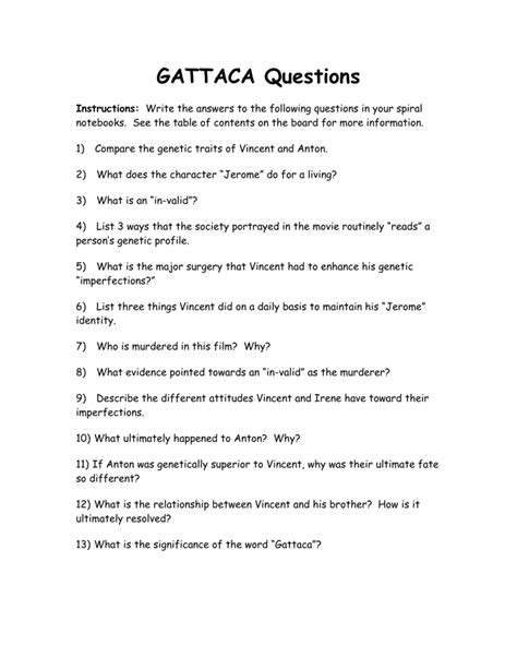 GATTACA QUESTIONS AND TEACHER GUIDE ANSWERS Ebook Reader