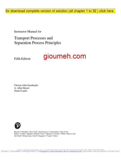 GEANKOPLIS TRANSPORT AND SEPARATION SOLUTION MANUAL Ebook Doc