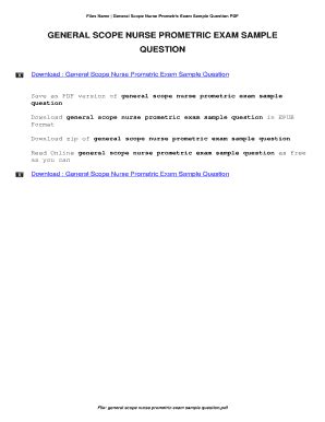 GENERAL SCOPE NURSE PROMETRIC EXAM SAMPLE QUESTION Ebook Doc