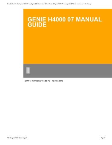 GENIE H4000 07 MANUAL GUIDE Ebook Doc