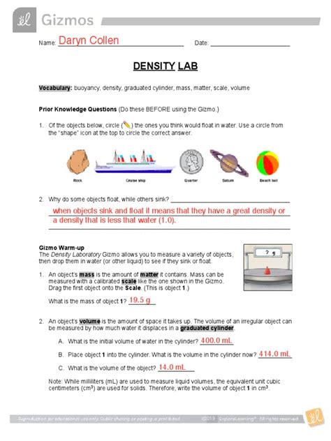 GIZMO DENSITY LABORATORY ANSWERS Ebook Epub