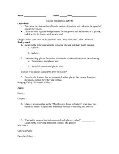 GLACIER SIMULATION ACTIVITY ANSWER KEY Ebook PDF