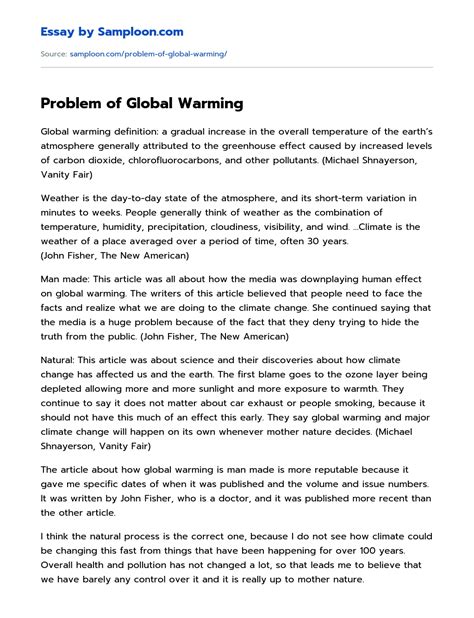 GLOBAL WARMING PROBLEM SOLUTION MODEL ESSAY Ebook Reader