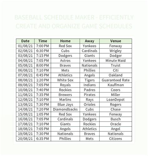 Game Schedule Table