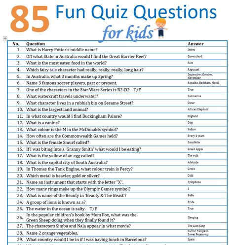 Game Show Questions And Answers For Kids Epub