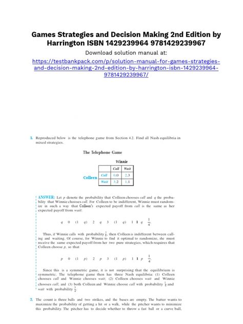 Game Theory Decision Making Harrington Solutions Kindle Editon