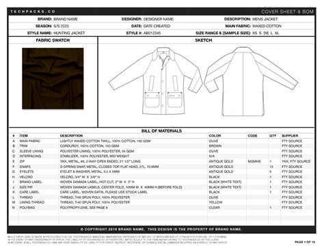 Garment Tech Pack Template