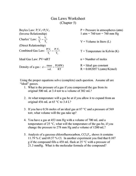 Gas Law Calculations Worksheets Answers Doc