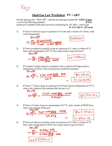 Gas Laws Test Answers PDF