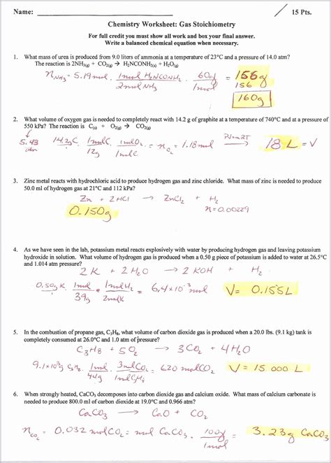 Gas Stoichiometry Practice Sheet Answers PDF