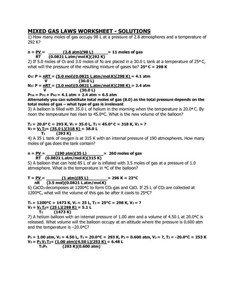 Gases Mixed Review Answers Reader