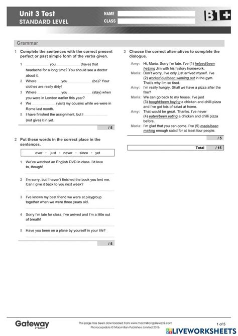 Gateway B1 Test Answer Key Unit Doc