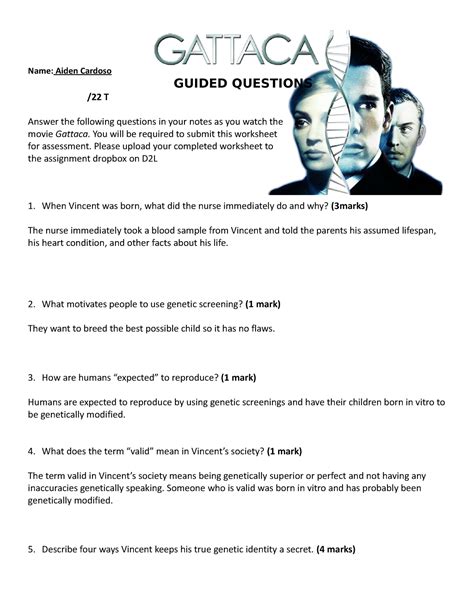 Gattaca Movie Assignment Answers Epub