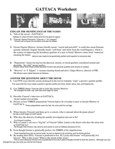 Gattaca Movie Worksheet Answers Reader