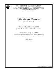 Gauss 2014 7 Grade Answers Reader