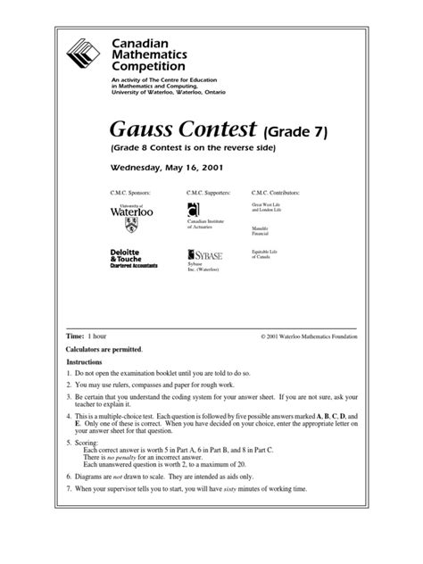 Gauss Contest Grade 7 2007 Answers Epub