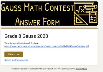 Gauss Contest Grade 8 2005 Answers Reader