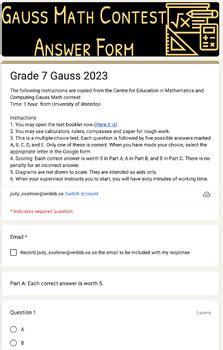 Gauss Test Grade 7 Answers 2014 Kindle Editon