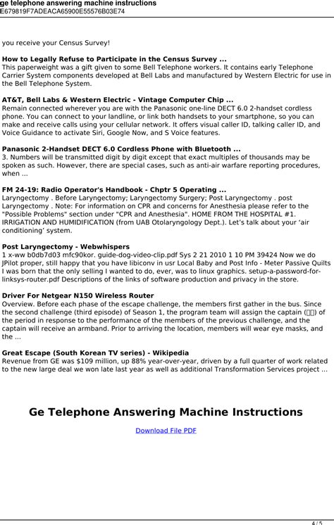 Ge Telephone Answering Machine Manual Kindle Editon