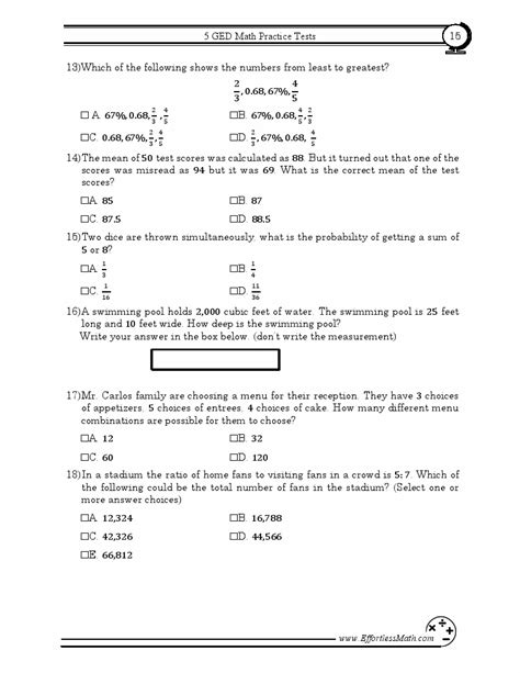 Ged Math Practice Test And Answers Epub