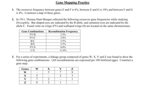 Gene Mapping Questions 1: The Crossover Frequency Answer Key