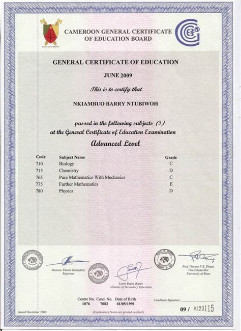 General Certificate of Education (GCE) 'O' and 'A' Level Examination Results: