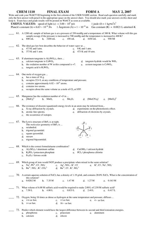 General Chemistry Final Exam Answer Doc