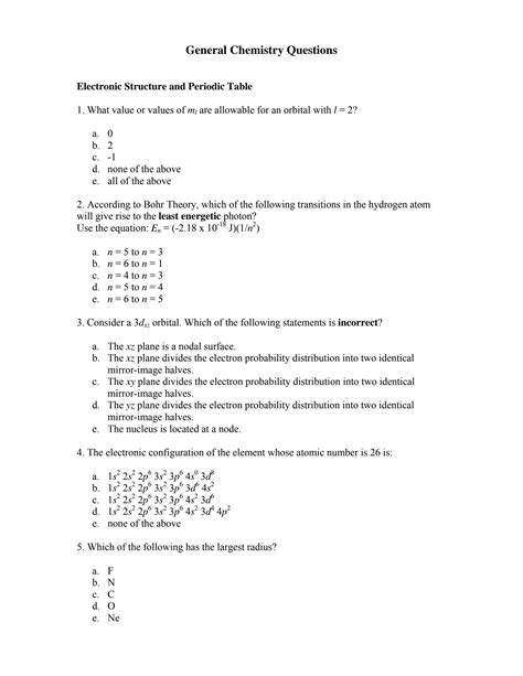 General Chemistry Questions Answers Reader