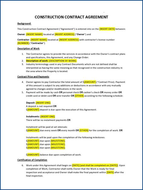 General Contractor Contract Template Free