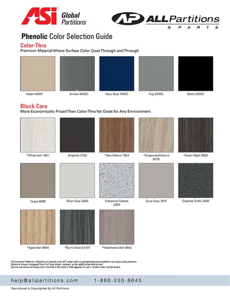 General Partitions Phenolic Color Chart
