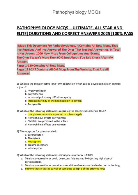 General Pathophysiology Mcqs With Answers Doc