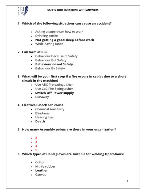 General Safety Quiz Questions And Answers Reader