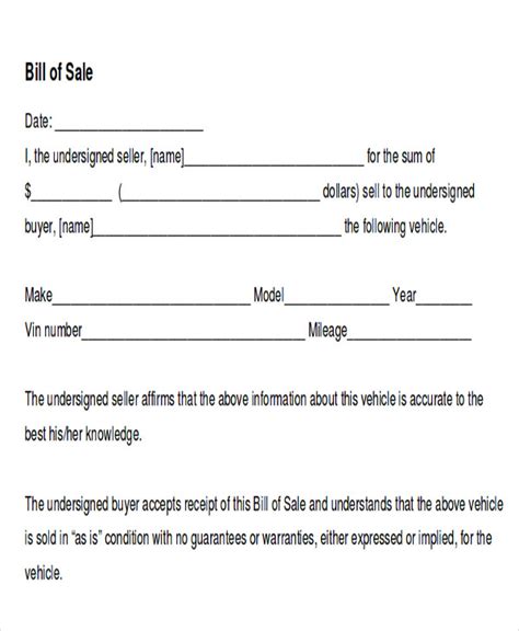 Generic Bill Of Sale Template