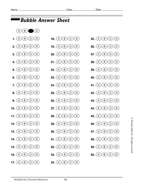 Generic Bubble Answer Sheets Doc