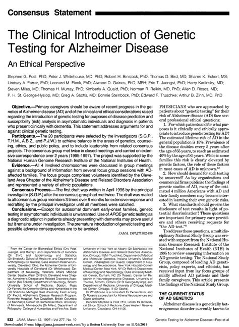 Genetic Testing for Alzheimer Disease Ethical and Clinical Issues PDF
