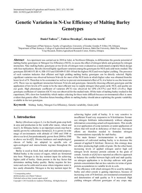 Genetic Variation of Malting Barley Genotypes In Their Yield and N-Use Efficiency Doc