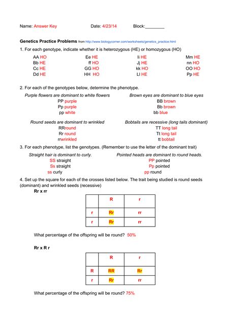 Genetics Answer Key Doc