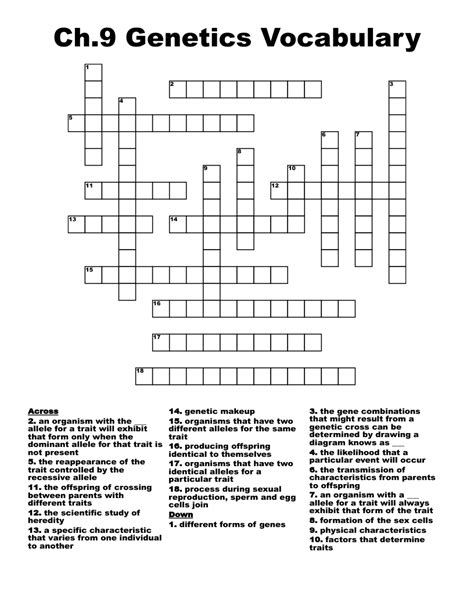 Genetics Crossword Puzzle Answers Biology If8765 PDF
