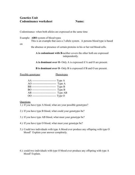 Genetics Unit Codominance Worksheet Answers Kindle Editon